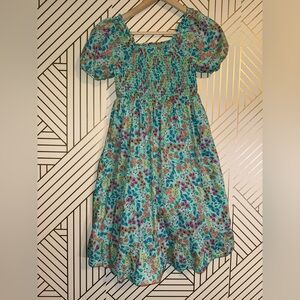 J. Crew Crewcuts Girls Dress Size 10 Teal Multicolor Puff Sleeve Ruffle Hem